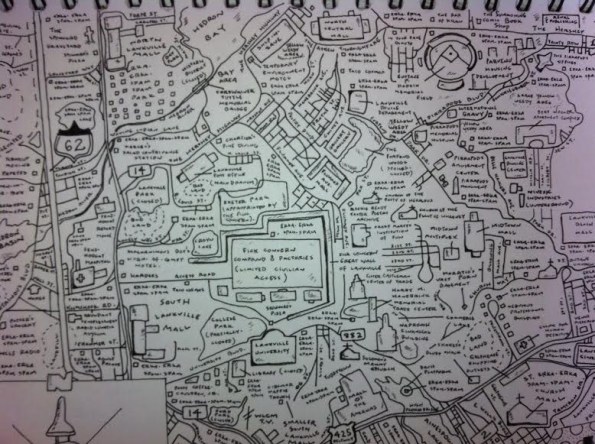 The maps that are being handed out depict downtown Lankville and environs.