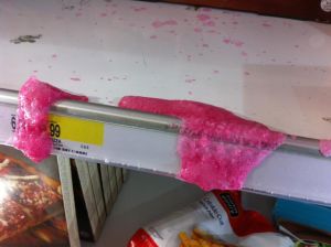 A detailed view of the frozen pink explosion.